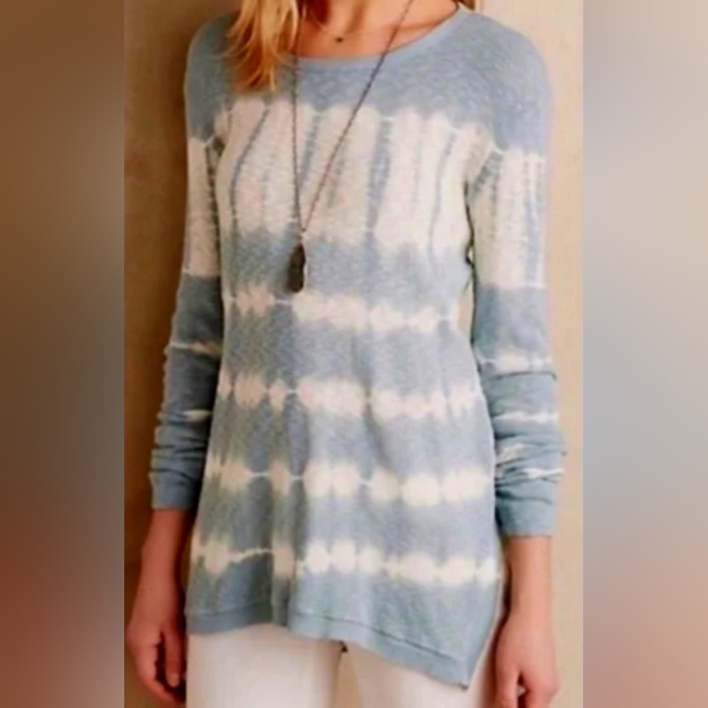 Anthropologie Left Of Center Blue White Tie Dye Long Sleeve Thermal Top, Size XS
